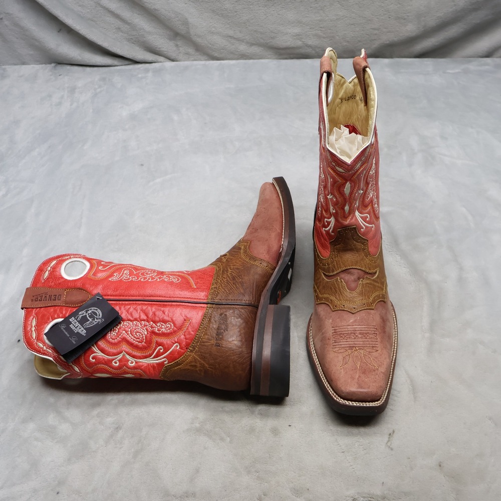 Denver Boots Mens 12.5 Western Boots Brown Leather Cowboy Square Toe Tall NWD